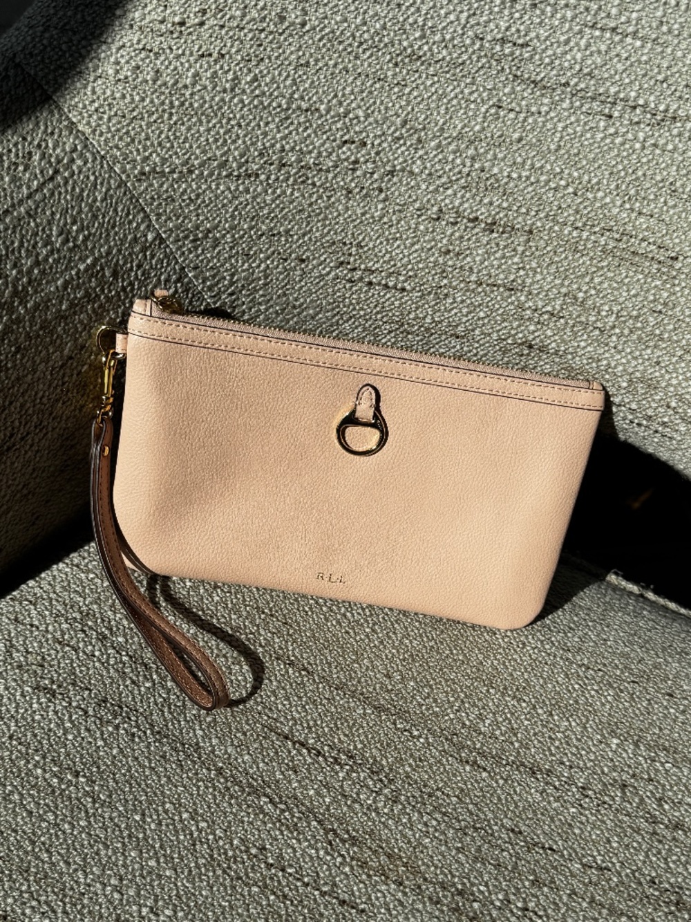 LRL Ralph Lauren Blush Nude Pebbled Leather Wristlet Clutch